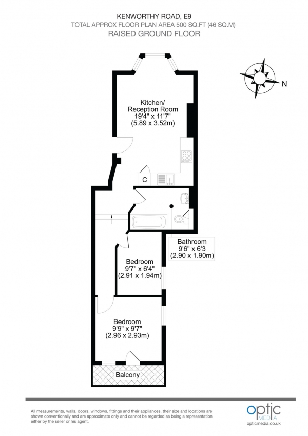 Floor Plan Image for 2 Bedroom Apartment to Rent in Kenworthy Road, Hackney