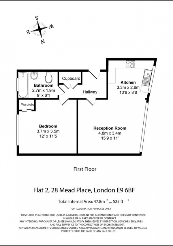 Floor Plan Image for 1 Bedroom Apartment for Sale in Mead Place, Hackney