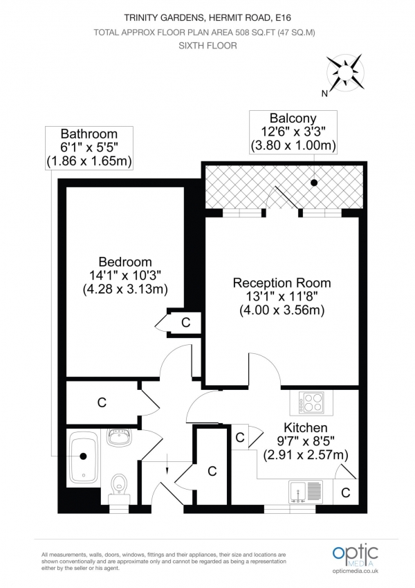 Floor Plan Image for 1 Bedroom Apartment to Rent in Hermit Road, Canning Town