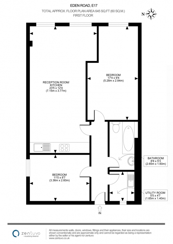 Floor Plan Image for 2 Bedroom Apartment to Rent in Eden Road, Walthamstow