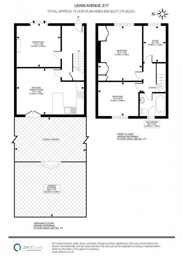 Floor Plan Image for 3 Bedroom Property to Rent in Lewis Avenue, Walthamstow