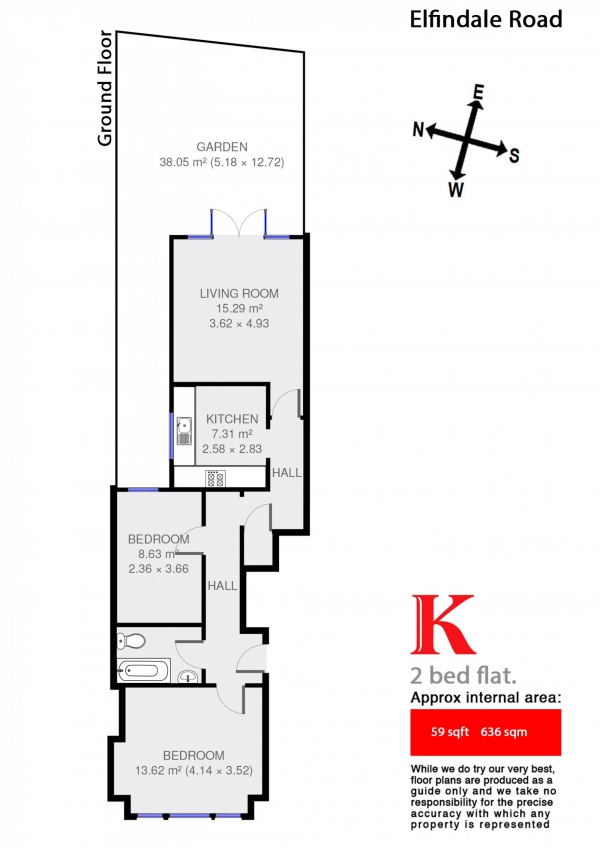 Floor Plan for 2 Bedroom Flat to Rent in Elfindale Road, Herne Hill, London SE24, Herne Hill, SE24, 9NW - £410  pw | £1777 pcm