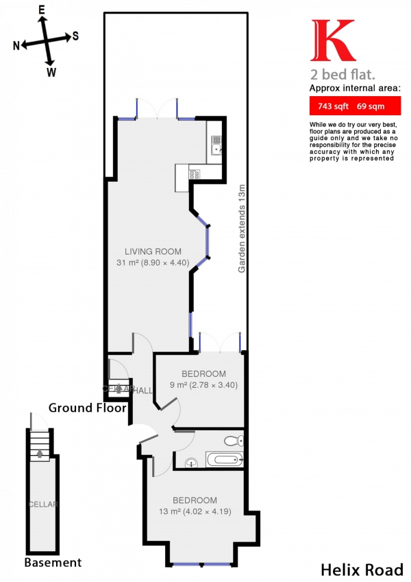 Floor Plan Image for 2 Bedroom Flat to Rent in Helix Road, Brixton Hill, London SW2