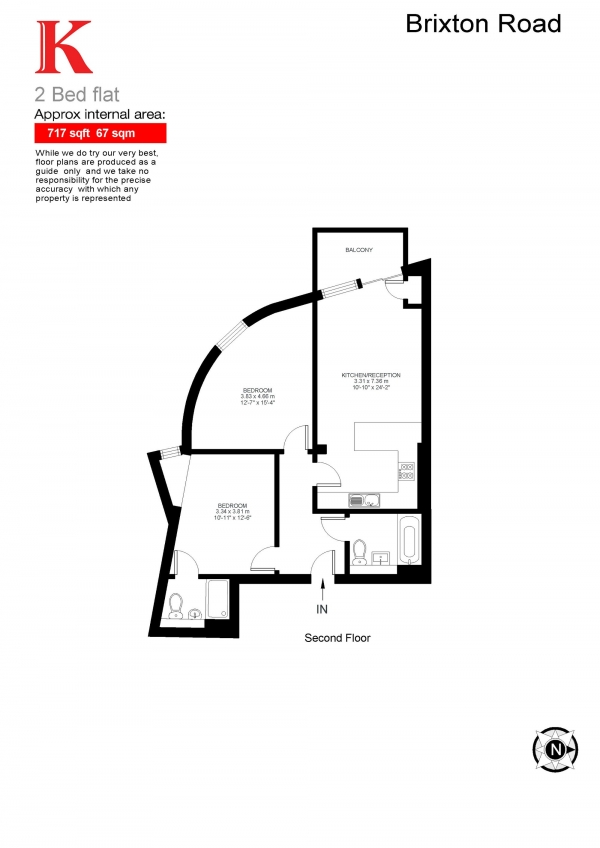 Floor Plan Image for 2 Bedroom Flat to Rent in Brixton Road, Brixton, London SW9