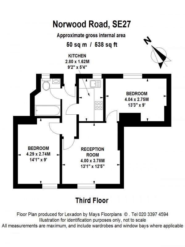 Floor Plan Image for 2 Bedroom Flat to Rent in Norwood Road, Tulse Hill, London SE27