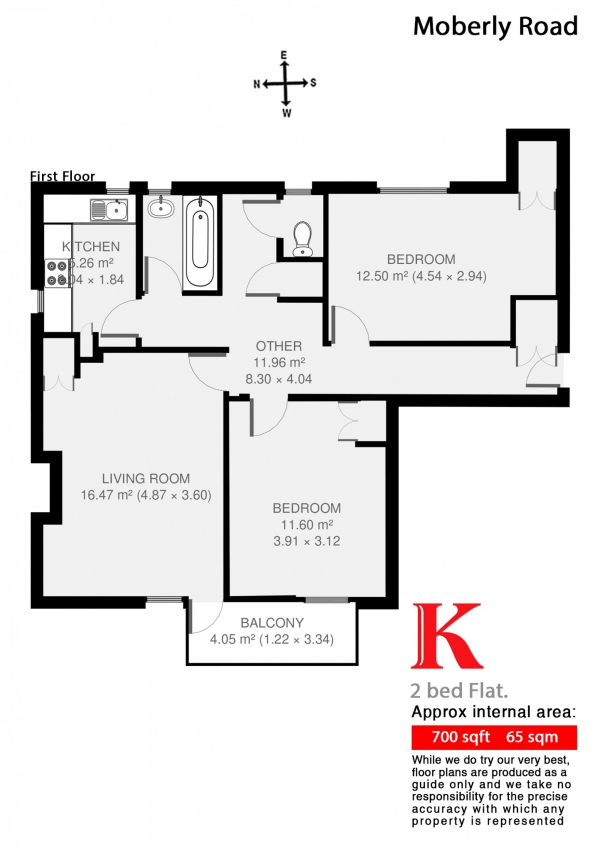 Floor Plan Image for 2 Bedroom Flat to Rent in Moberly Road, Clapham, London SW4