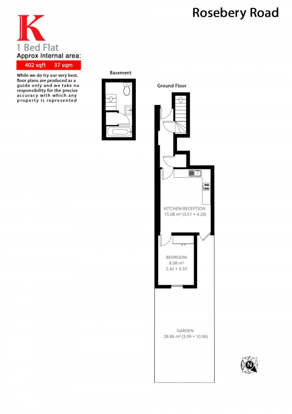 Floor Plan Image for 1 Bedroom Flat for Sale in Rosebery Road, London, London SW2