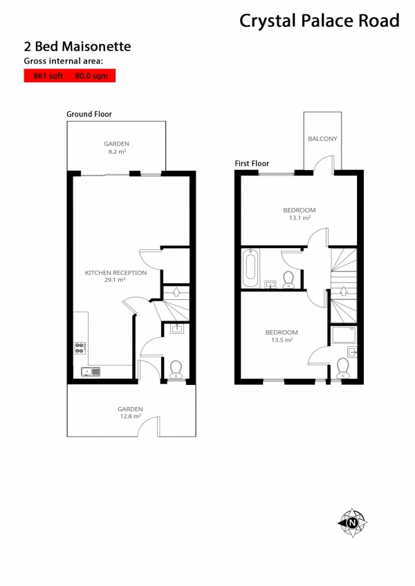 Floor Plan Image for 2 Bedroom Maisonette for Sale in Crystal Palace Road, London, London SE22