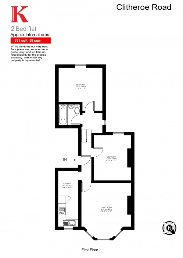 Floor Plan Image for 2 Bedroom Flat for Sale in Clitheroe Road, Brixton, London SW9