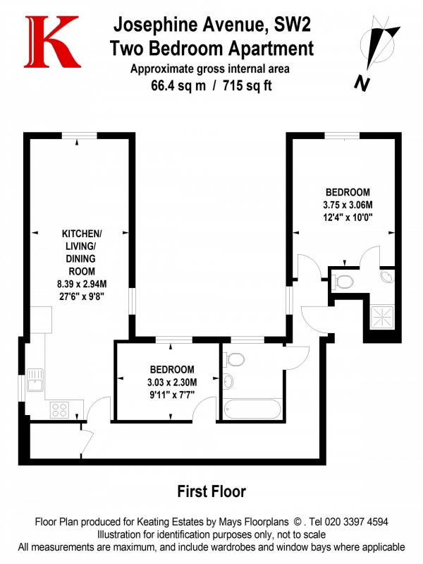 Floor Plan for 2 Bedroom Flat for Sale in Josephine Avenue, London, London SW2, London, SW2, 2JU -  &pound550,000
