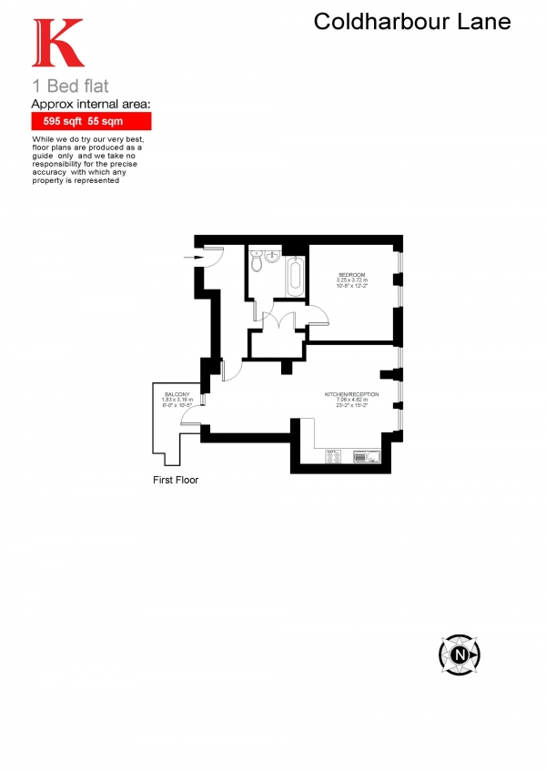 Floor Plan Image for 1 Bedroom Flat to Rent in Coldharbour Lane, London, London SW9