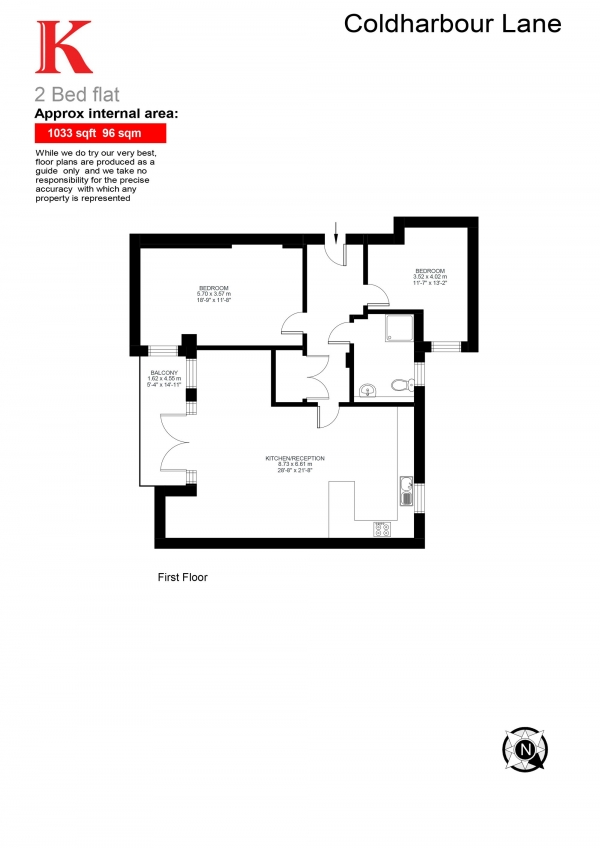 Floor Plan for 2 Bedroom Flat to Rent in Coldharbour Lane, Brixton, London SW9, Brixton, SW9, 8PL - £470  pw | £2037 pcm