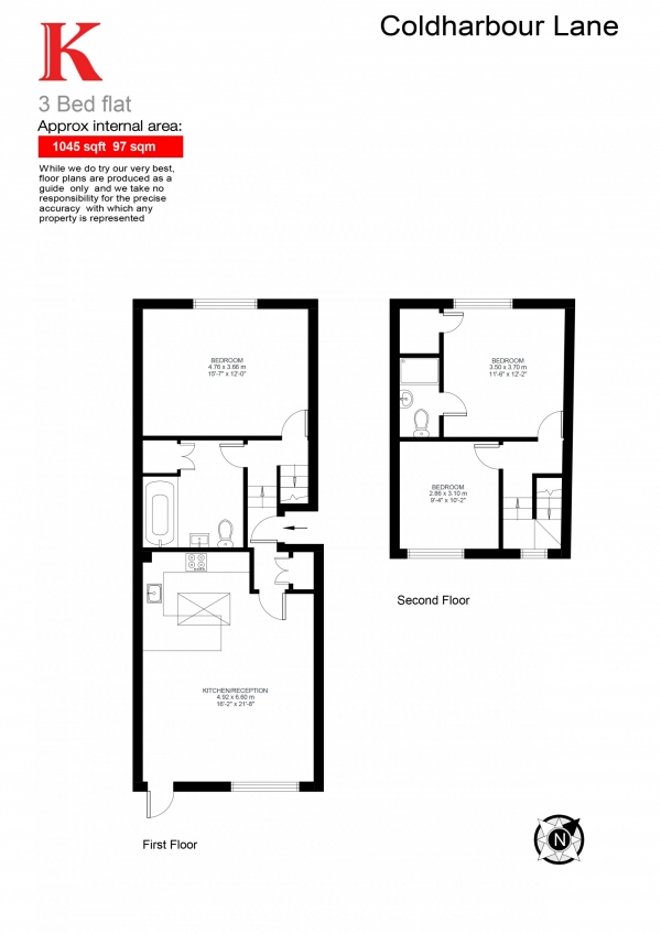 Floor Plan Image for 3 Bedroom Flat for Sale in Coldharbour Lane, Brixton, London SW9