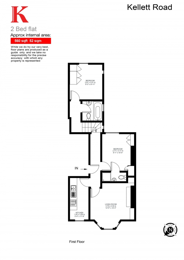 Floor Plan Image for 2 Bedroom Flat for Sale in Kellett Road, Brixton, London SW2