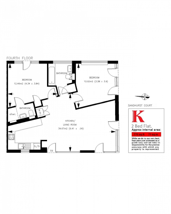 Floor Plan for 2 Bedroom Flat for Sale in Sandhurst Court, Acre Lane, London, London SW2, London, SW2, 5UL -  &pound600,000