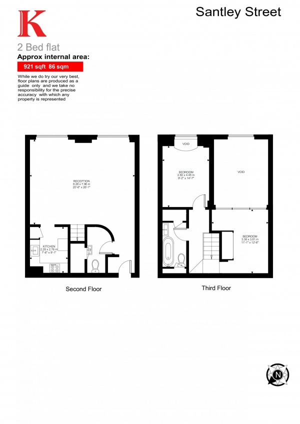 Floor Plan Image for 2 Bedroom Property for Sale in Santley Street, London, London SW4