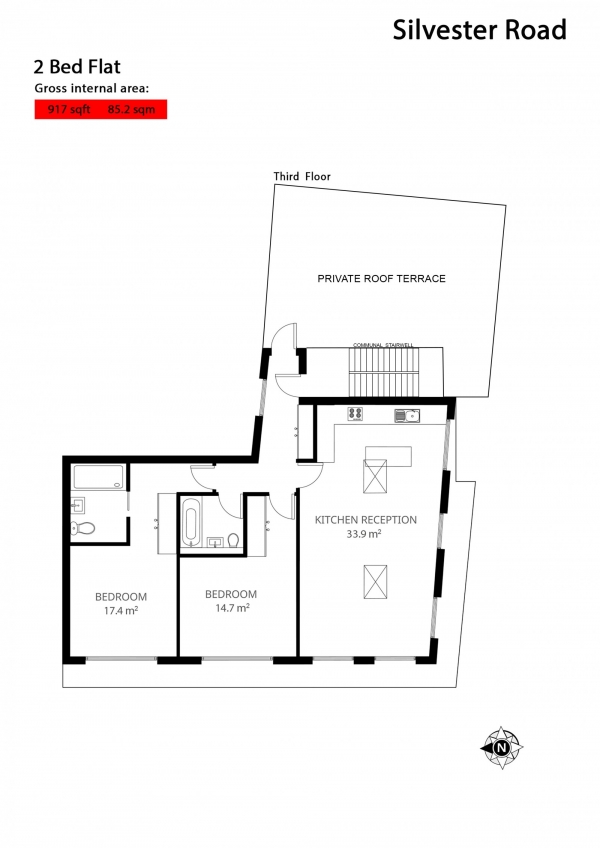 Floor Plan Image for 2 Bedroom Penthouse for Sale in Silvester Road, London, London SE22