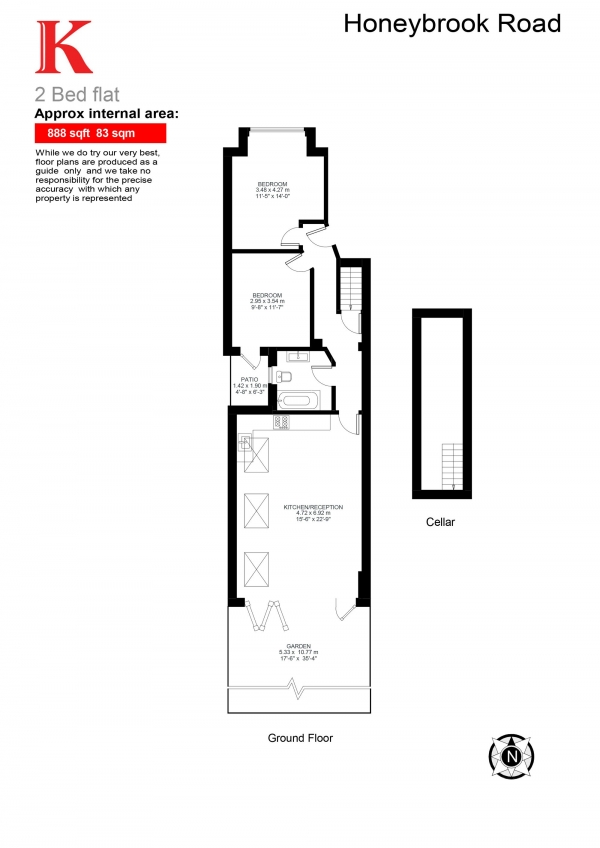 Floor Plan Image for 2 Bedroom Flat for Sale in Honeybrook Road, London, London SW12