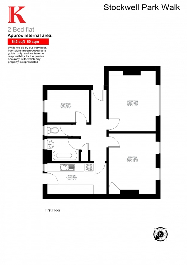 Floor Plan Image for 2 Bedroom Flat for Sale in Goodwood Mansions, Stockwell Park Walk, London, London SW9