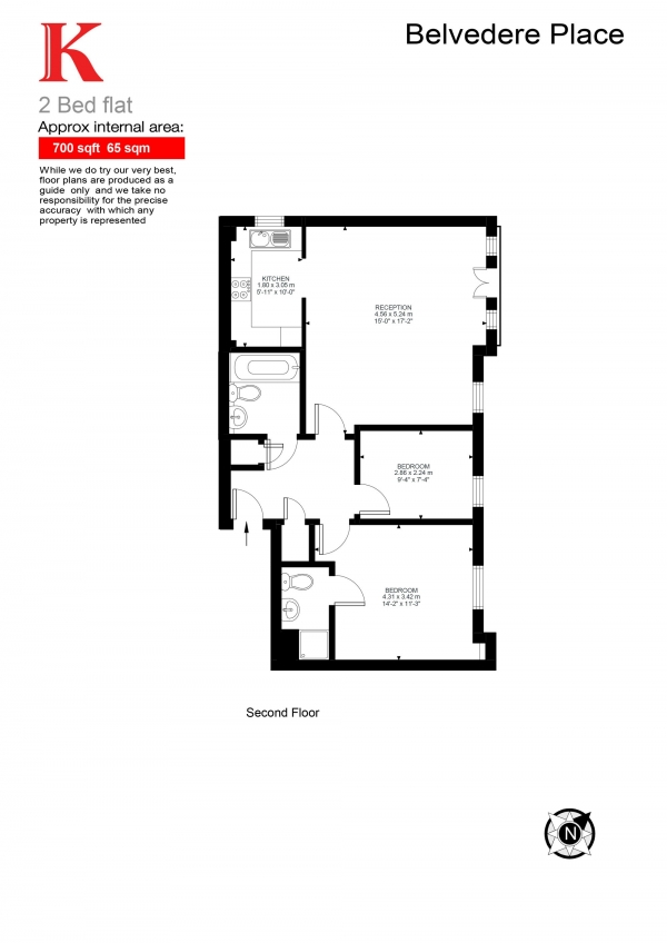 Floor Plan Image for 2 Bedroom Flat for Sale in Belvedere Place, London, London SW2