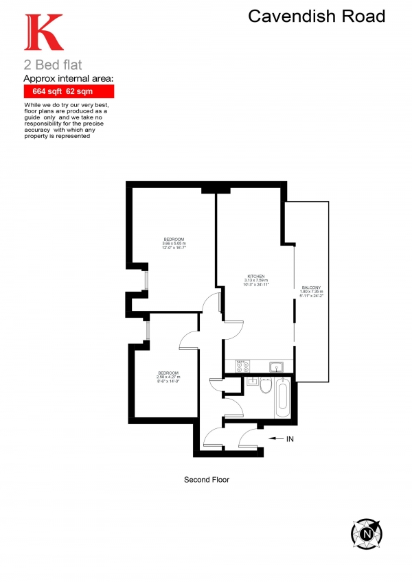 Floor Plan Image for 2 Bedroom Flat for Sale in Cavendish Road, London, London SW12