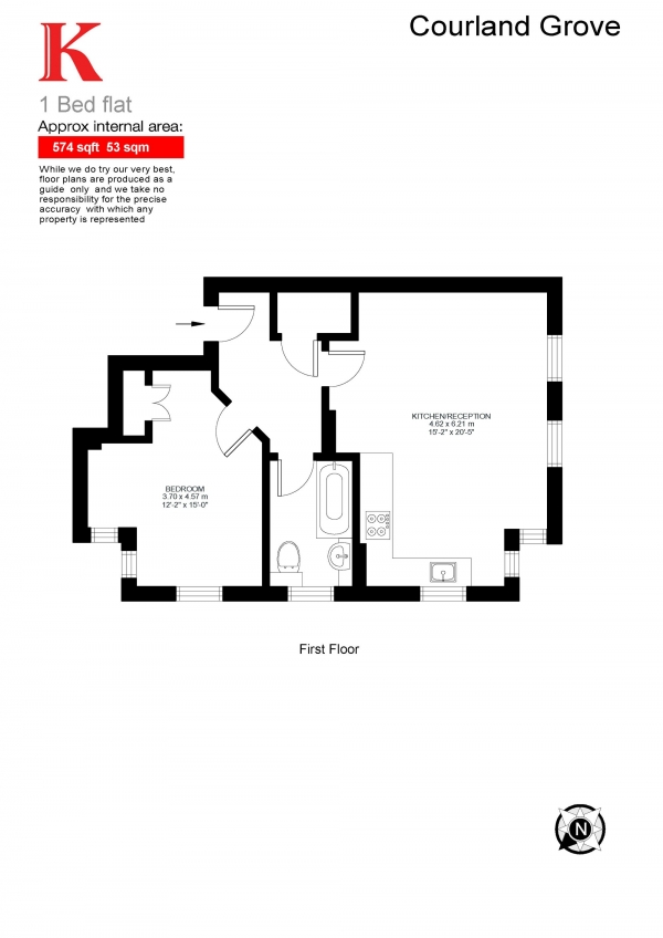 Floor Plan Image for 1 Bedroom Flat for Sale in Courland Grove, London, London SW8