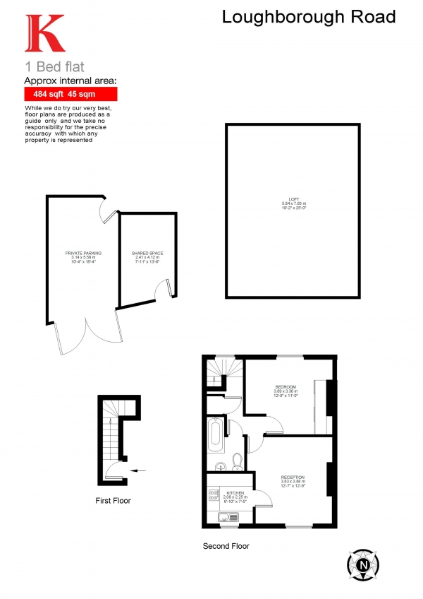 Floor Plan for 1 Bedroom Flat for Sale in Loughborough Road, London, London SW9, London, SW9, 7SB - Guide Price &pound389,950