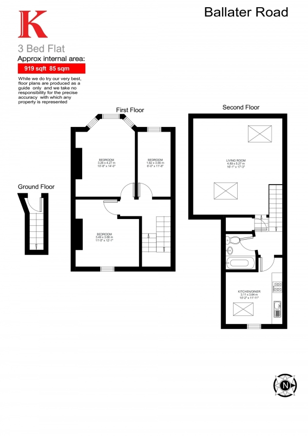 Floor Plan Image for 3 Bedroom Flat for Sale in Ballater Road, London, London SW2