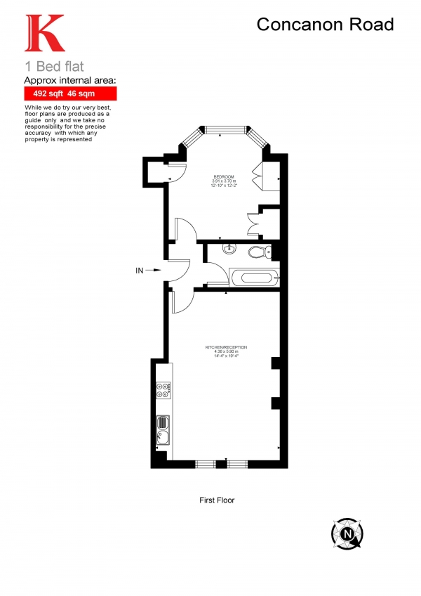 Floor Plan for 1 Bedroom Flat for Sale in Concanon Road, London, London SW2, London, SW2, 5TA -  &pound415,000