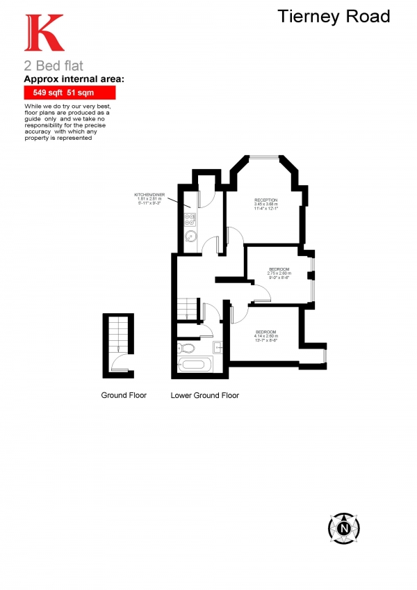 Floor Plan Image for 2 Bedroom Flat for Sale in Tierney Road, London, London SW2