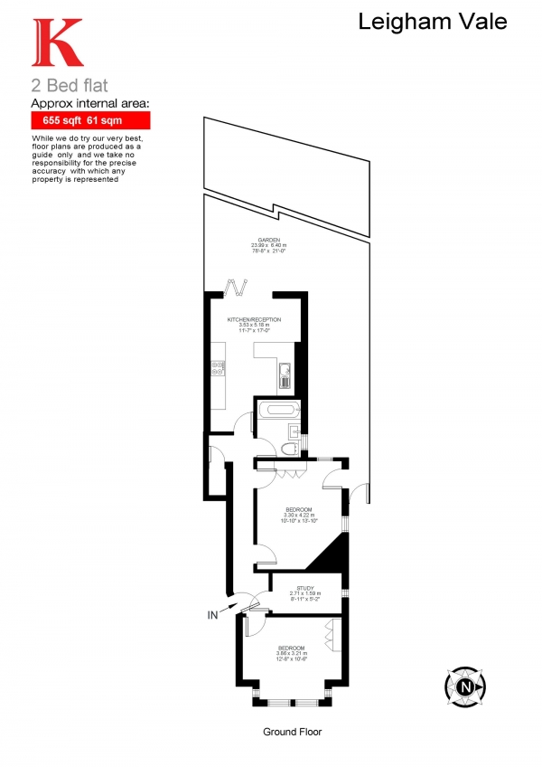 Floor Plan for 2 Bedroom Flat for Sale in Leigham Vale, Tulse Hill, London SW16, Tulse Hill, SW16, 2JG -  &pound425,000