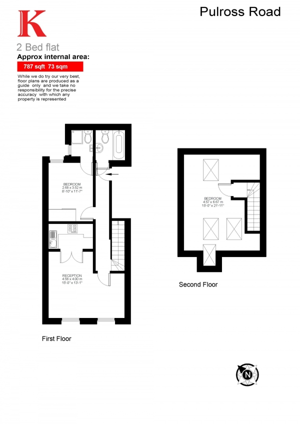 Floor Plan for 2 Bedroom Flat for Sale in Pulross Road, Brixton, London SW9, Brixton, SW9, 8AA -  &pound499,999