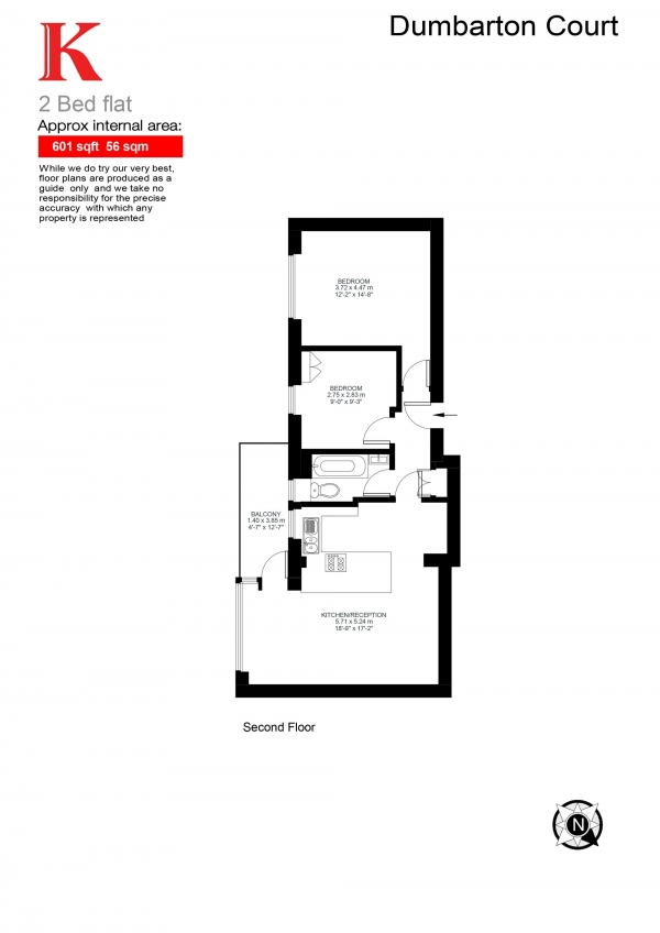 Floor Plan Image for 2 Bedroom Flat for Sale in Dumbarton Court, Brixton, London SW2