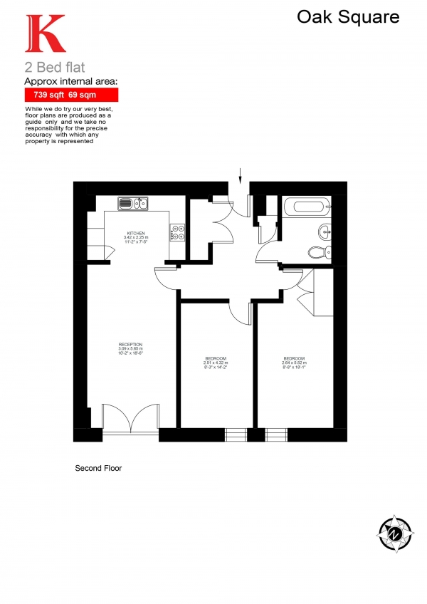 Floor Plan Image for 2 Bedroom Flat for Sale in Oak Square, Stockwell, London SW9