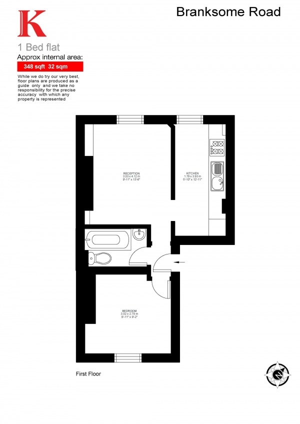 Floor Plan Image for 1 Bedroom Flat for Sale in Branksome Road, Brixton, London SW2