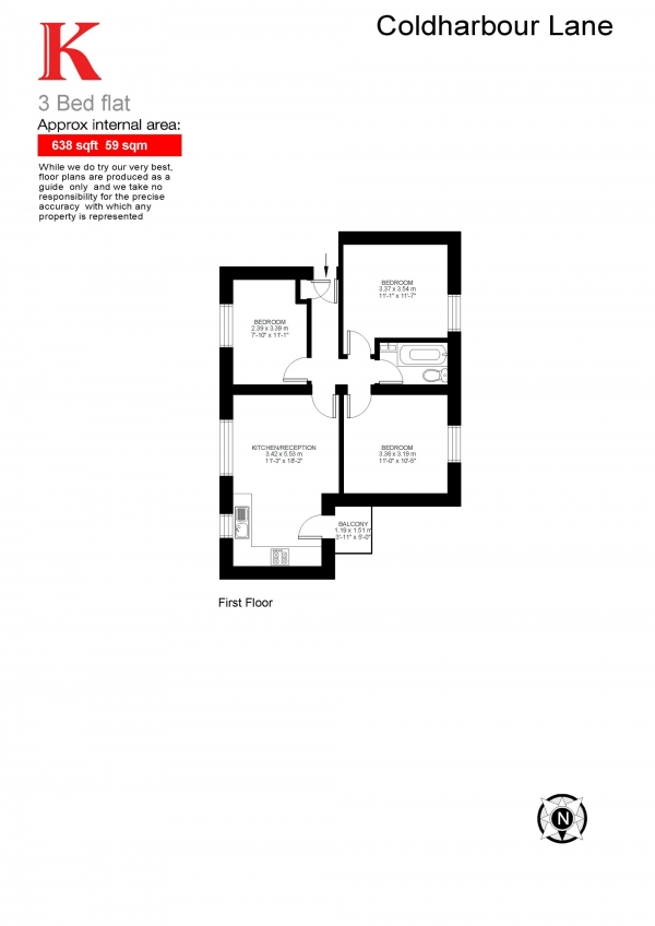 Floor Plan for 3 Bedroom Flat to Rent in Clifton Mansions,, Brixton, London SW9, Brixton, SW9, 8LL - £580  pw | £2513 pcm