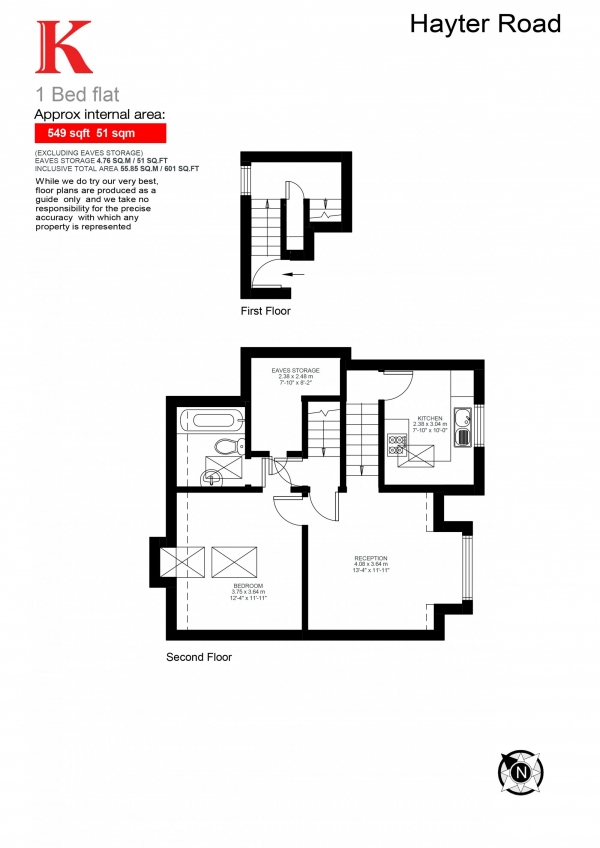 Floor Plan Image for 1 Bedroom Flat for Sale in Hayter Road, Brixton, London SW2