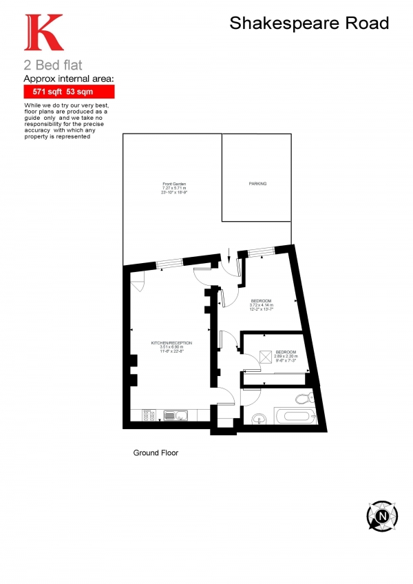 Floor Plan Image for 2 Bedroom Flat for Sale in Shakespeare Road, Herne Hill, London SE24