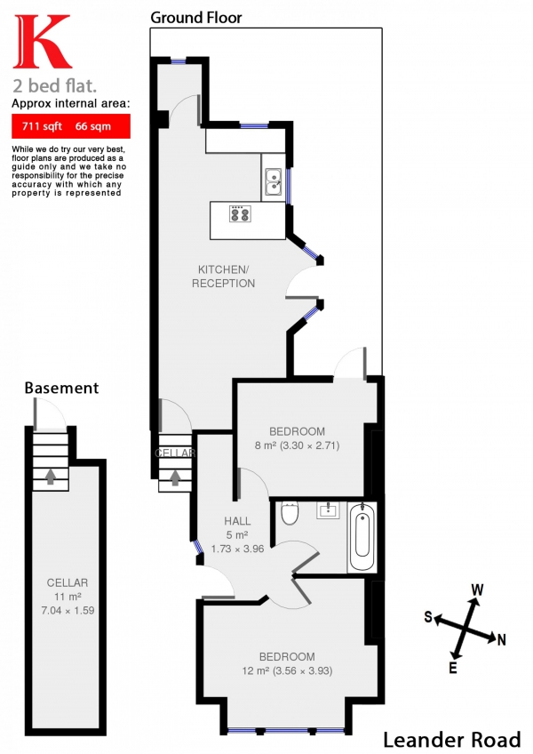 Floor Plan Image for 2 Bedroom Flat to Rent in Leander Road, Brixton, London SW2