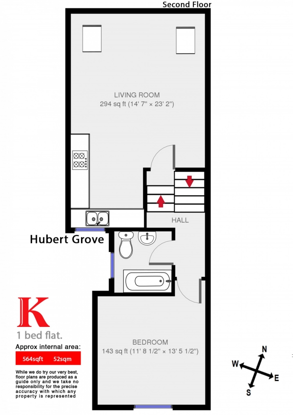 Floor Plan Image for 1 Bedroom Flat to Rent in Hubert Grove, Clapham, London SW9