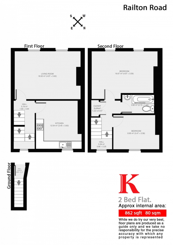 Floor Plan Image for 2 Bedroom Flat to Rent in Railton Road, Brixton, London SE24