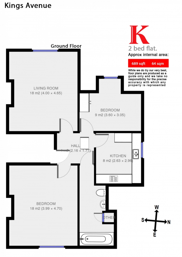 Floor Plan Image for 2 Bedroom Flat to Rent in Kings Avenue, Clapham, London SW4