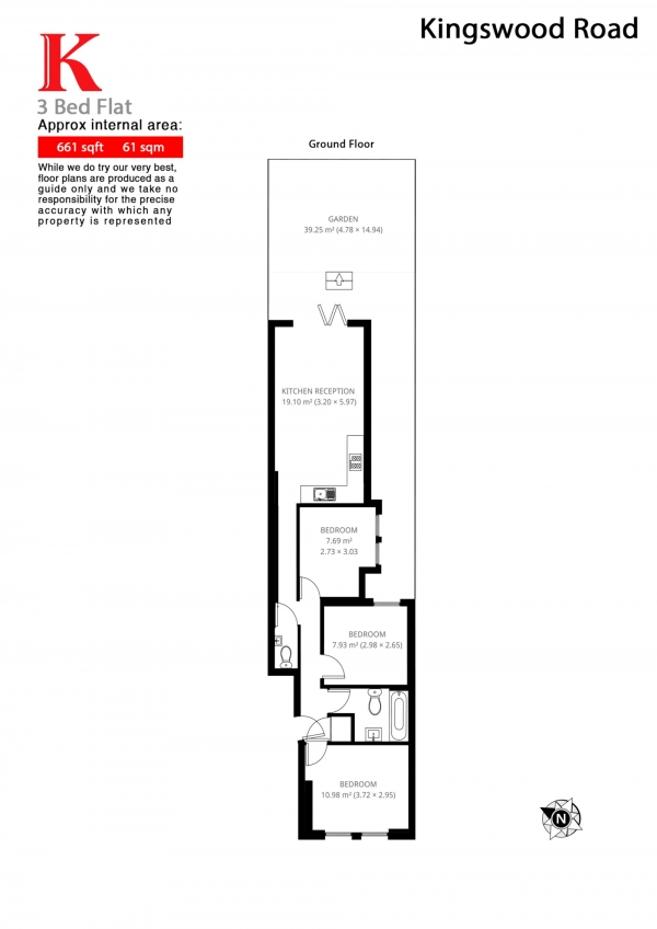Floor Plan Image for 3 Bedroom Flat to Rent in Kingswood Road, London, London SW2
