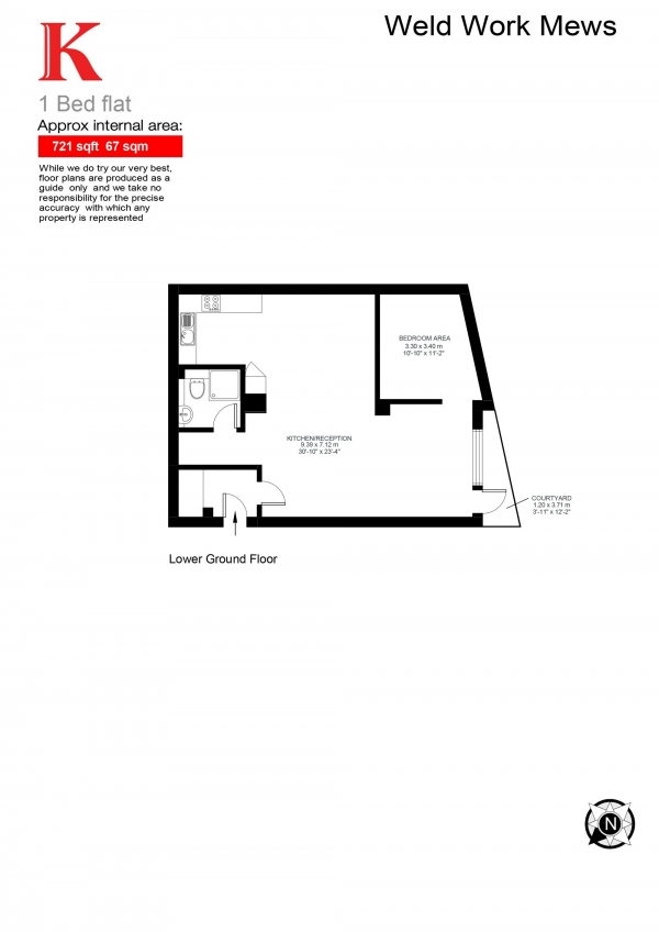 Floor Plan for 1 Bedroom Flat to Rent in Weld Works, Brixton, London SW2, Brixton, SW2, 5AX - £335  pw | £1452 pcm