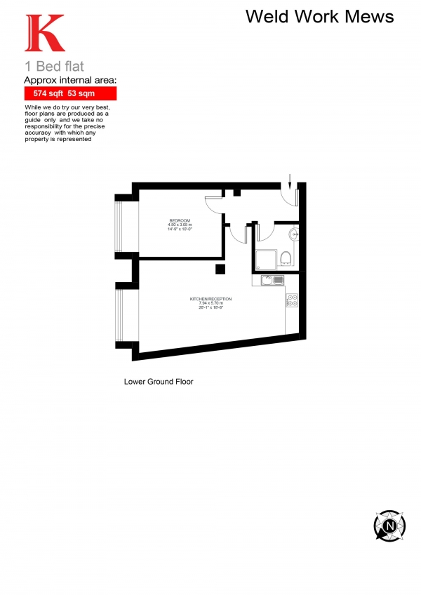 Floor Plan Image for 1 Bedroom Flat to Rent in Weld Works, Brixton, London SW2