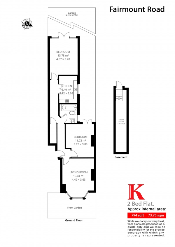 Floor Plan Image for 2 Bedroom Flat for Sale in Fairmount Road, London, London SW2