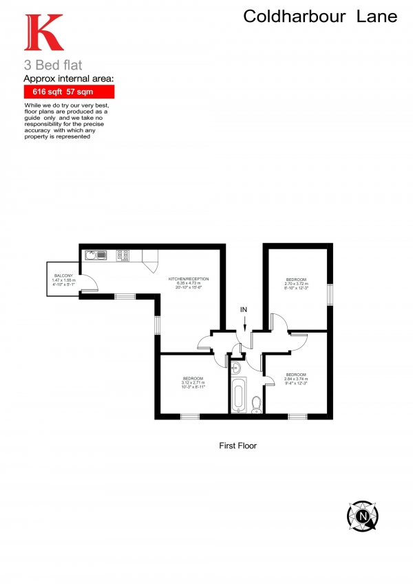 Floor Plan Image for 3 Bedroom Flat to Rent in Clifton Mansions, Brixton, London SW9