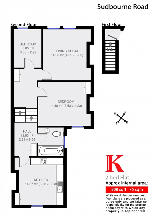 Floor Plan Image for 2 Bedroom Flat for Sale in Sudbourne Road, London, London SW2