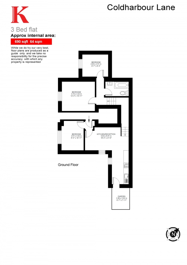 Floor Plan Image for 3 Bedroom Flat to Rent in Clifton Mansions, Coldharbour Lane, London SW9