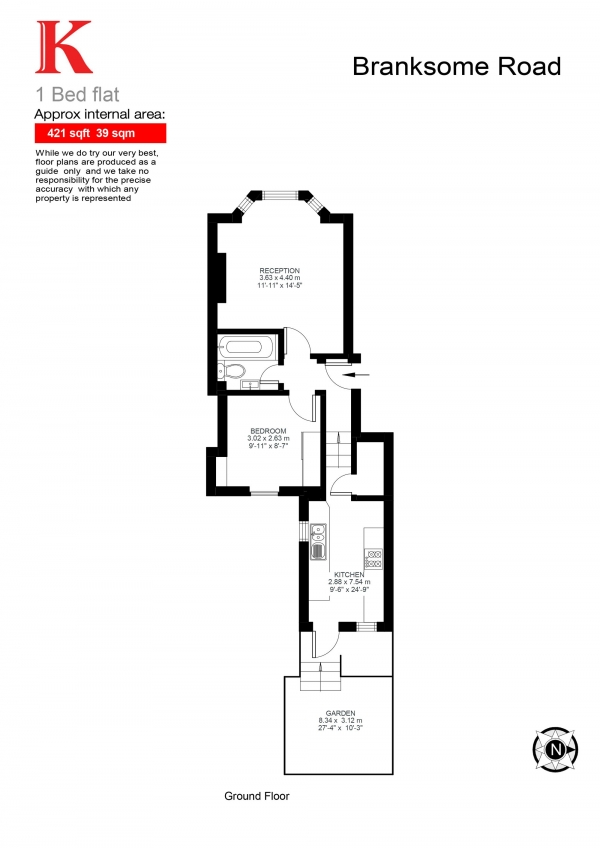 Floor Plan Image for 1 Bedroom Flat for Sale in Branksome Road, London, London SW2